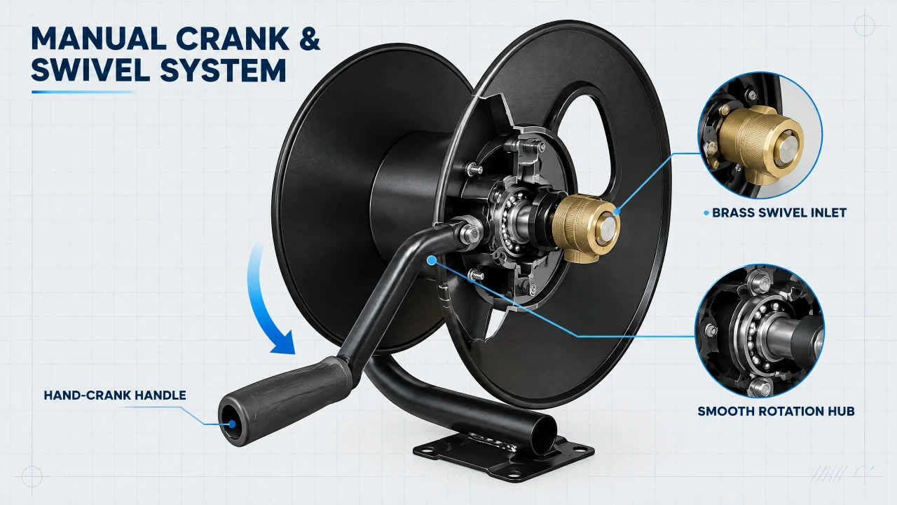 Hand-cranked reel for machine Hand-cranked reel for machine